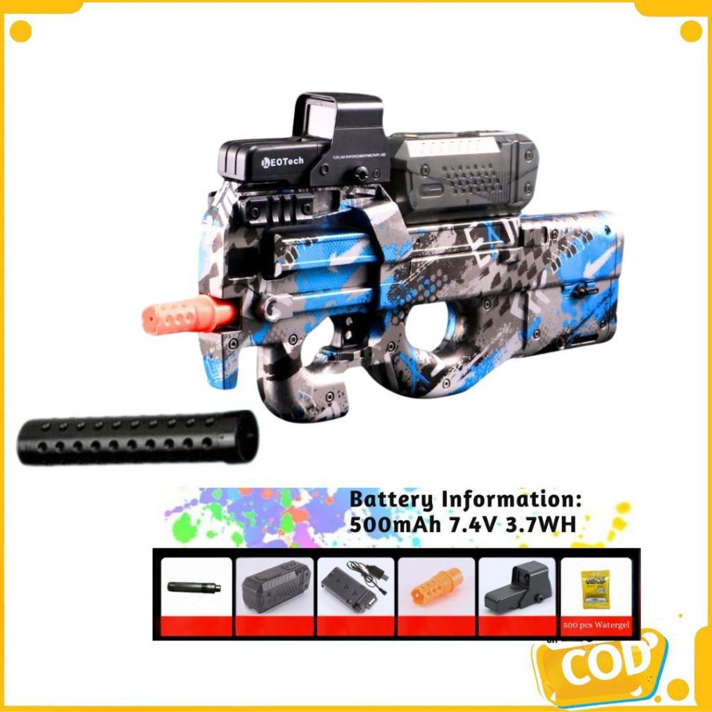 TERLENGKAP mainan Tembak water gel automatic P90 Super Sharp Shooter dengan Tembakan Elektrik automa
