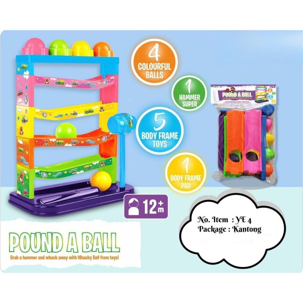 Ed118 Mainan Edukasi Anak Pukul Bola Seluncur Pound A Ball Mainan Rolling Ball Cup Tower Angka Game 