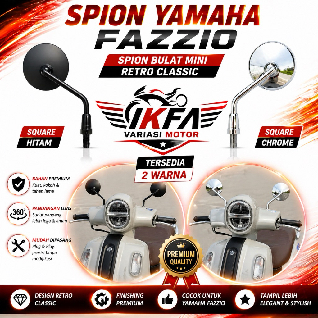 Spion Yamaha Fazzio Retro Bulat Classic Mini - Spion Fazzio Hybrid - Aksesoris Fazzio