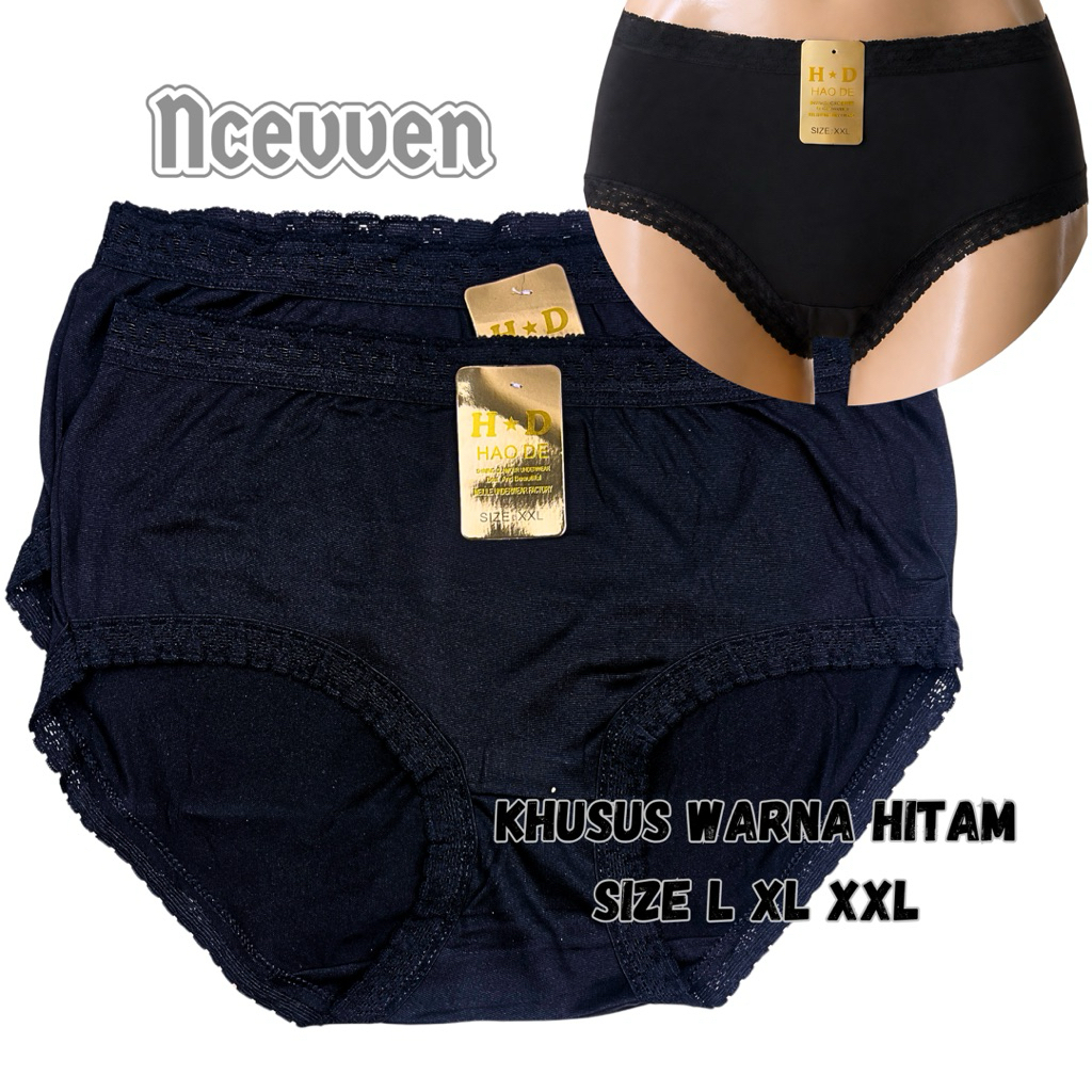 Celana dalam wanita dewasa perempuan remaja cd cewek import haode hitam katun renda size L XL XXL 3L