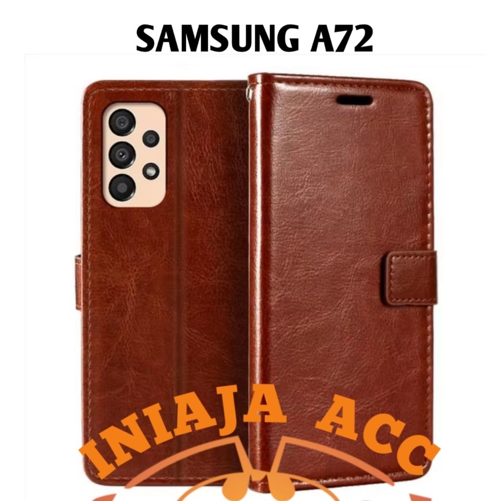 CASE SAMSUNG A72 LEATHER CASE SARUNG HP DOMPET KULIT FLIP COVER CASE BUKA TUTUP KESING DOMPET