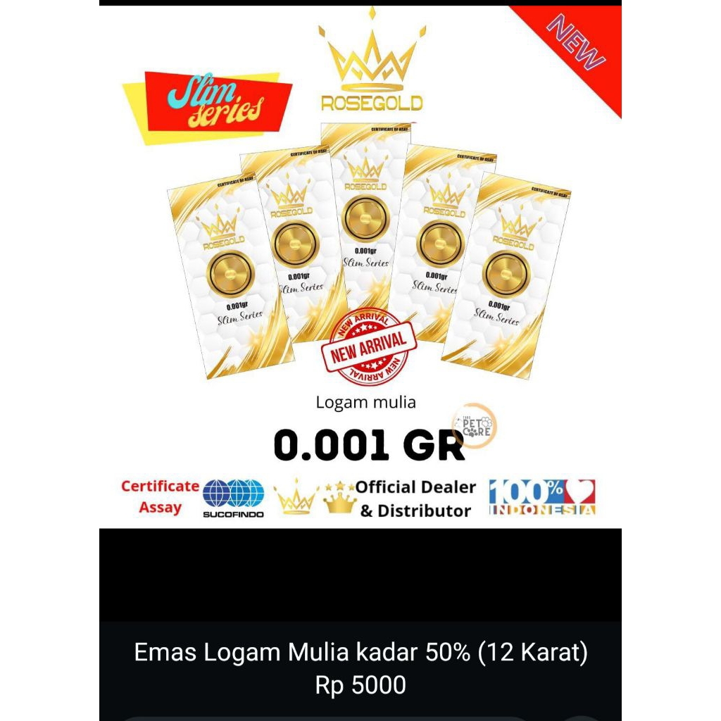 Emas Mini Rose Gold 0.001 Gram - Bersertifikat, Investasi Terjangkau, Tahan Inflasi