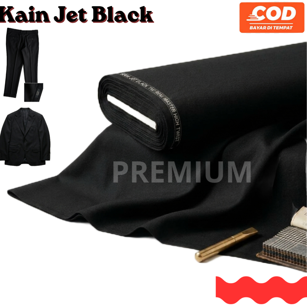 kain Jet BLACK bahan Jas Celana