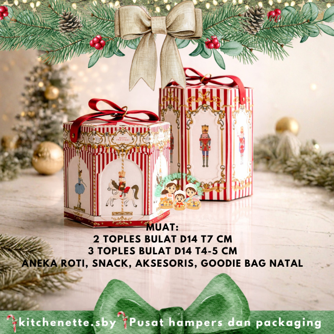 Hexagon Box Christmas Carousel Kotak Hampers Merry Go Round Natal Dus Roti Toples Natal Kue Roti Sna