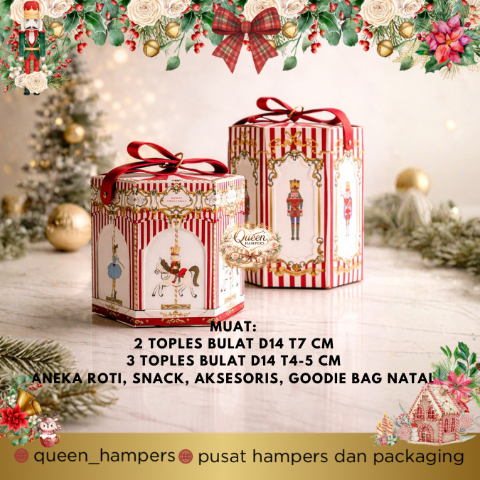 Hexagon Box Christmas Carousel Kotak Hampers Merry Go Round Natal Dus Roti Toples Natal Kue Roti Sna