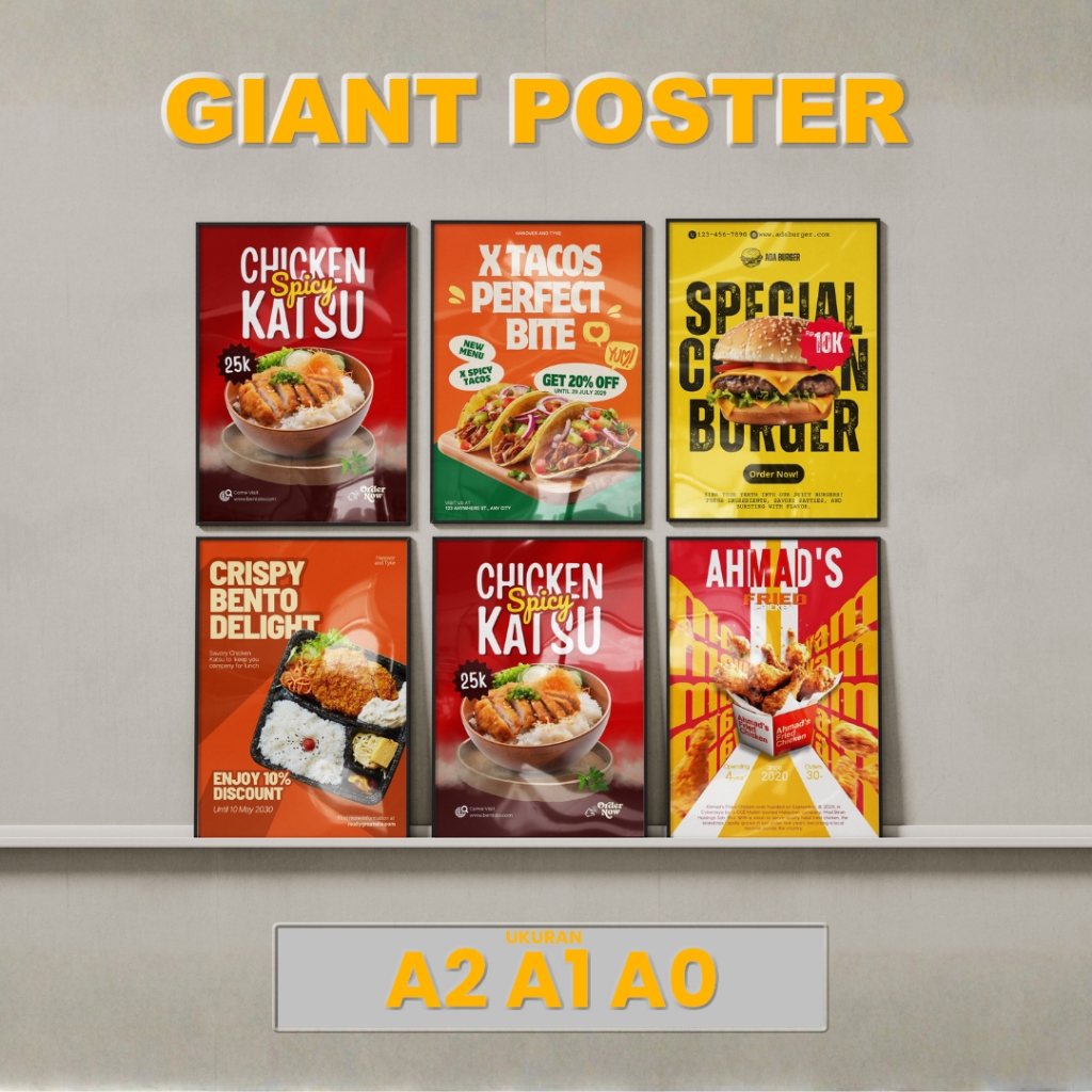 Cetak Poster Besar Poster Restaurant Ukuran A0 A1 A2 Giant Poster Laminasi Glossy atau mate/doff