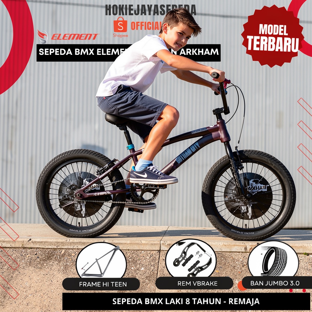 SALE Sepeda BMX Remaja ELEMENT Rem DISC BRAKE - V BRAKE - Ban Jumbo Usia  9 tahun - Remaja ORI TERMU