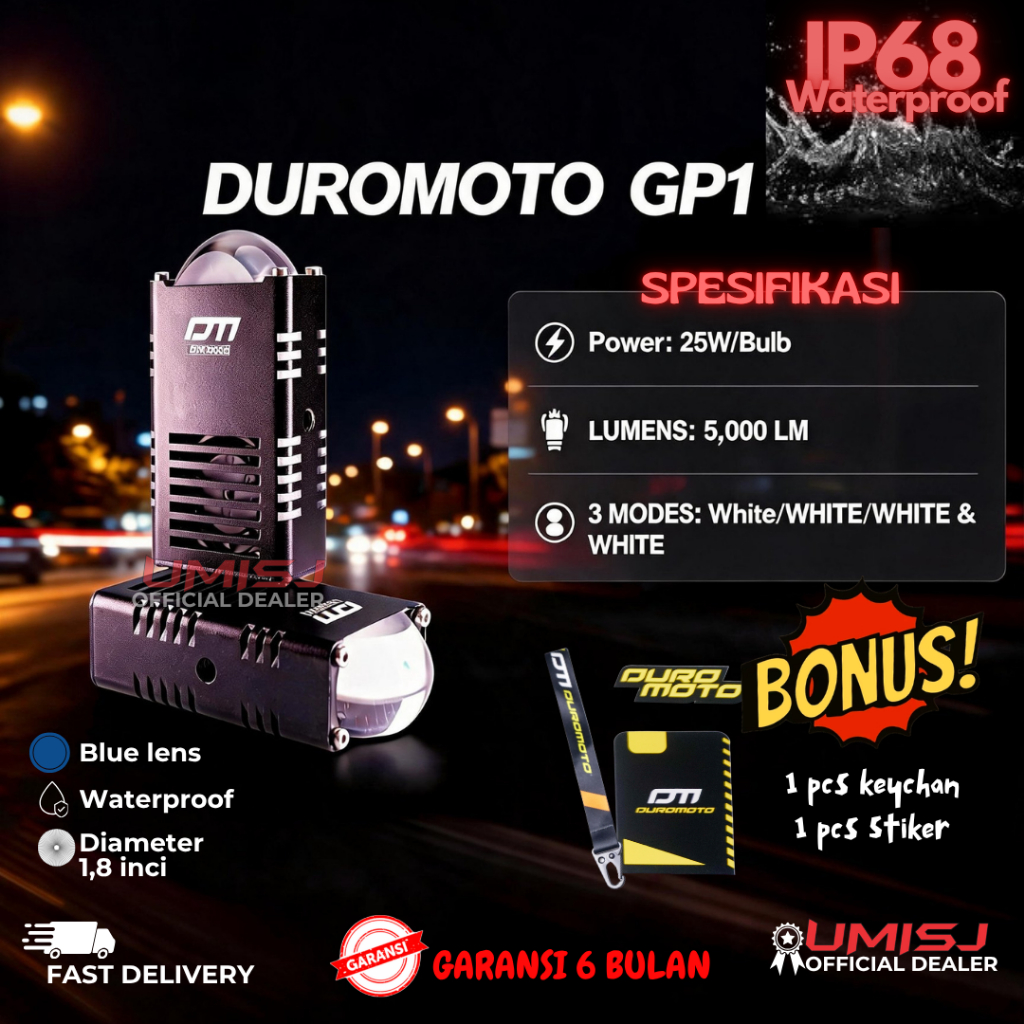 Duromoto GP1 Lampu Sorot Tembak Mini Laser 50W Untuk Di Grill Mobil Yang Kecil Dan Motor / Lampu Sor