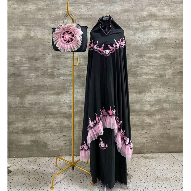 Mukena dewasa Tulle Black/Pink