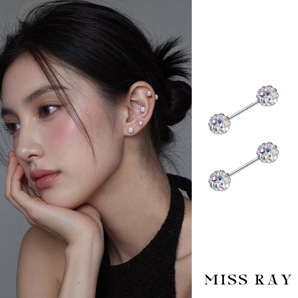 MISS RAY S925 Jarum Perak Anting-anting perak murni untuk wanita, menjaga lubang telinga dengan tusu