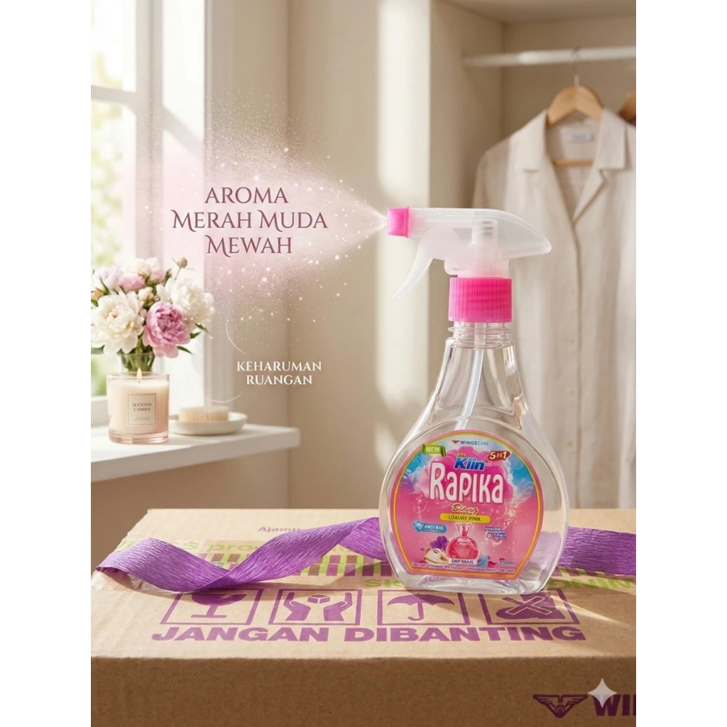 Pelicin Pakaian Rapika | Soklin Rapika Luxury Pink Botol Spray 250ml | Pelicin Pakaian | Soklin Rapi
