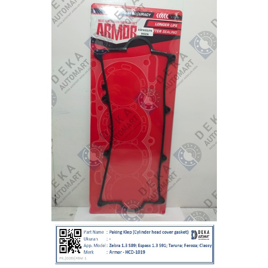 Paking Klep (Cylinder head cover gasket) Armor  untuk Zebra 1.3 S89; Espass 1.3 S91; Taruna; Feroza;