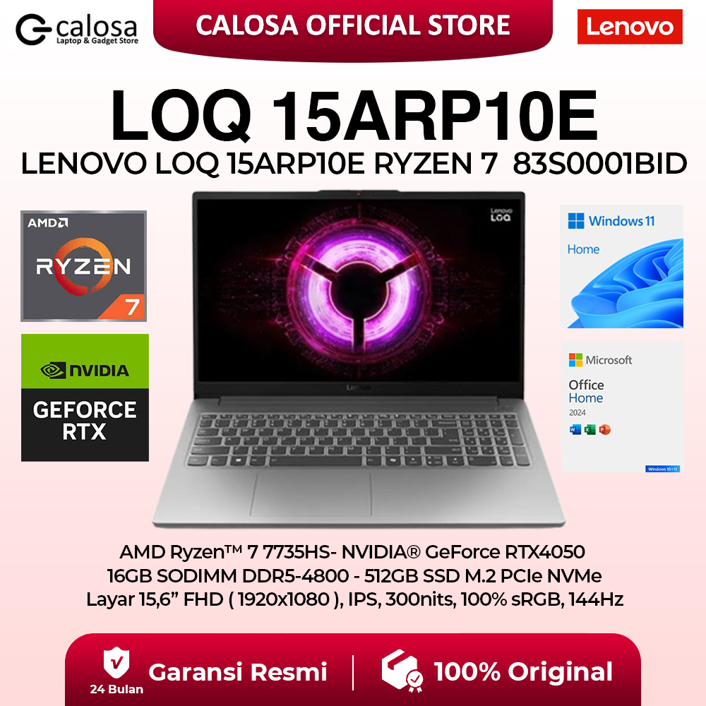 Laptop LENOVO LOQ 15ARP10E RYZEN 7-7735HS 15.6 inch RTX4050 6GB WIN 11 LUNA GREY (83S0001BID)