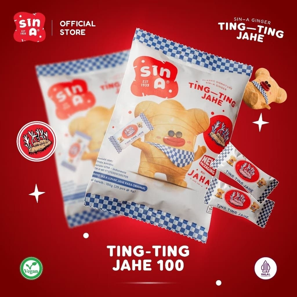 Permen Ting ting jahe bag 100gr - ting ting jahe sin a - permen jahe - permen jadul jahe - permen pe