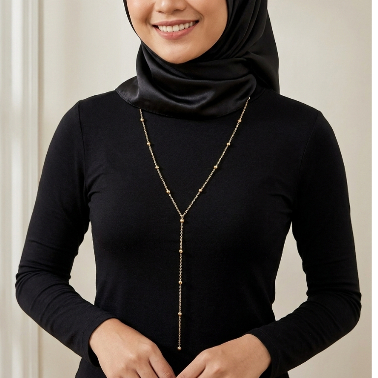 Kalung Panjang Kalung Hijab Kalung Wanita Kalung Titanium Anti Karat Anti Luntur