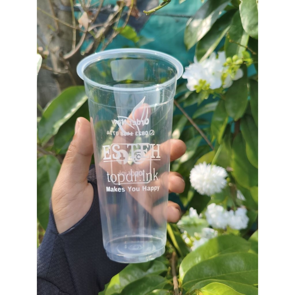 Cup Sablon 18 oz Slim 7 Gram Custom Logo Gelas Plastik Premium untuk Es Teh Kopi Boba Minuman Kekini