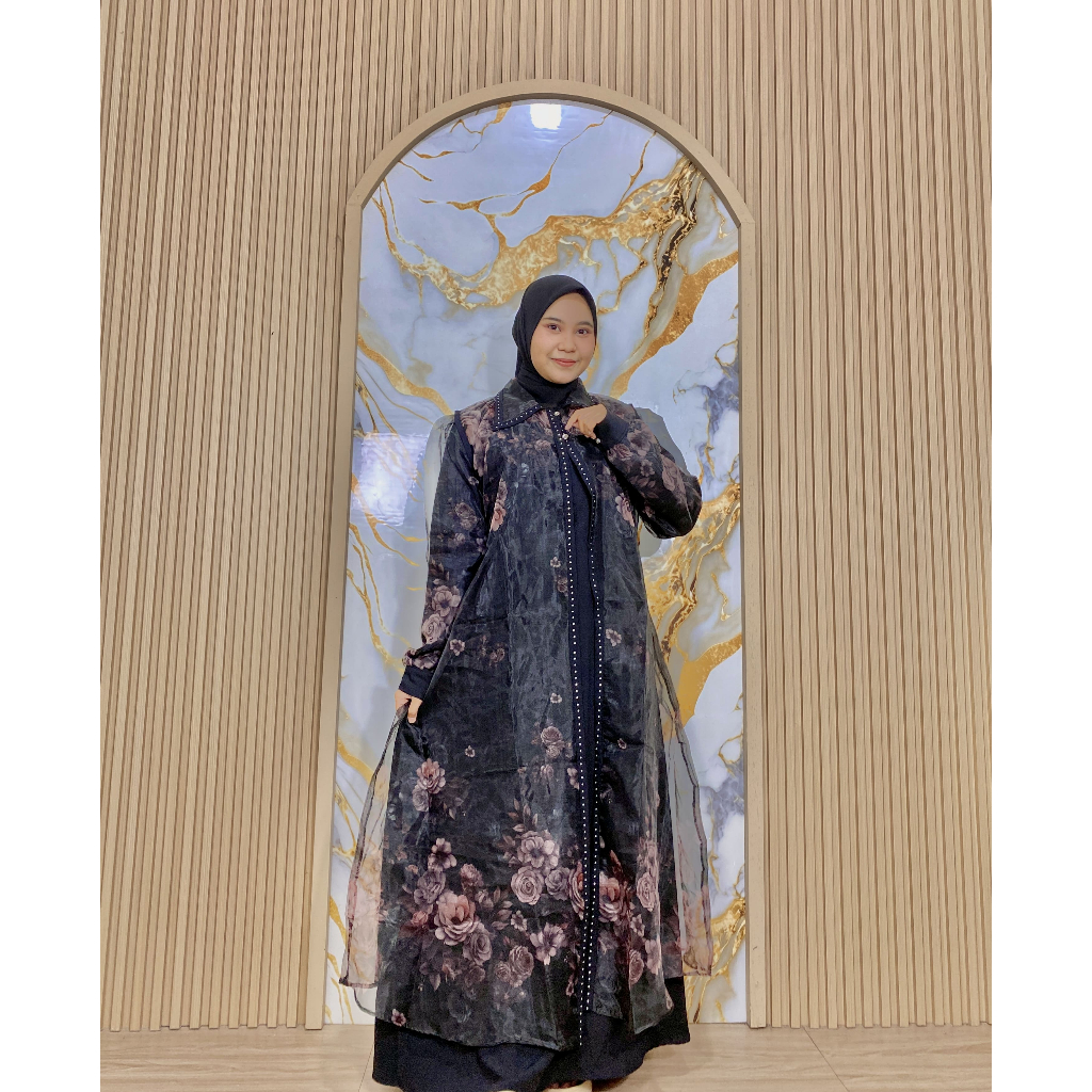 Gamis Set Inner Outer Qudsy Fashion – Elegan & Mewah dengan Aksen Swarovski