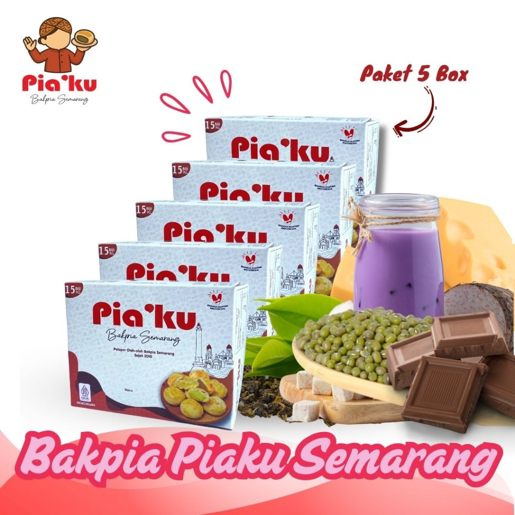 Bakpia Piaku Semarang [ 5 Box ] Paket Bakpia Semarang Aneka Varian Rasa Isi 15 - Oleh Oleh Khas Sema