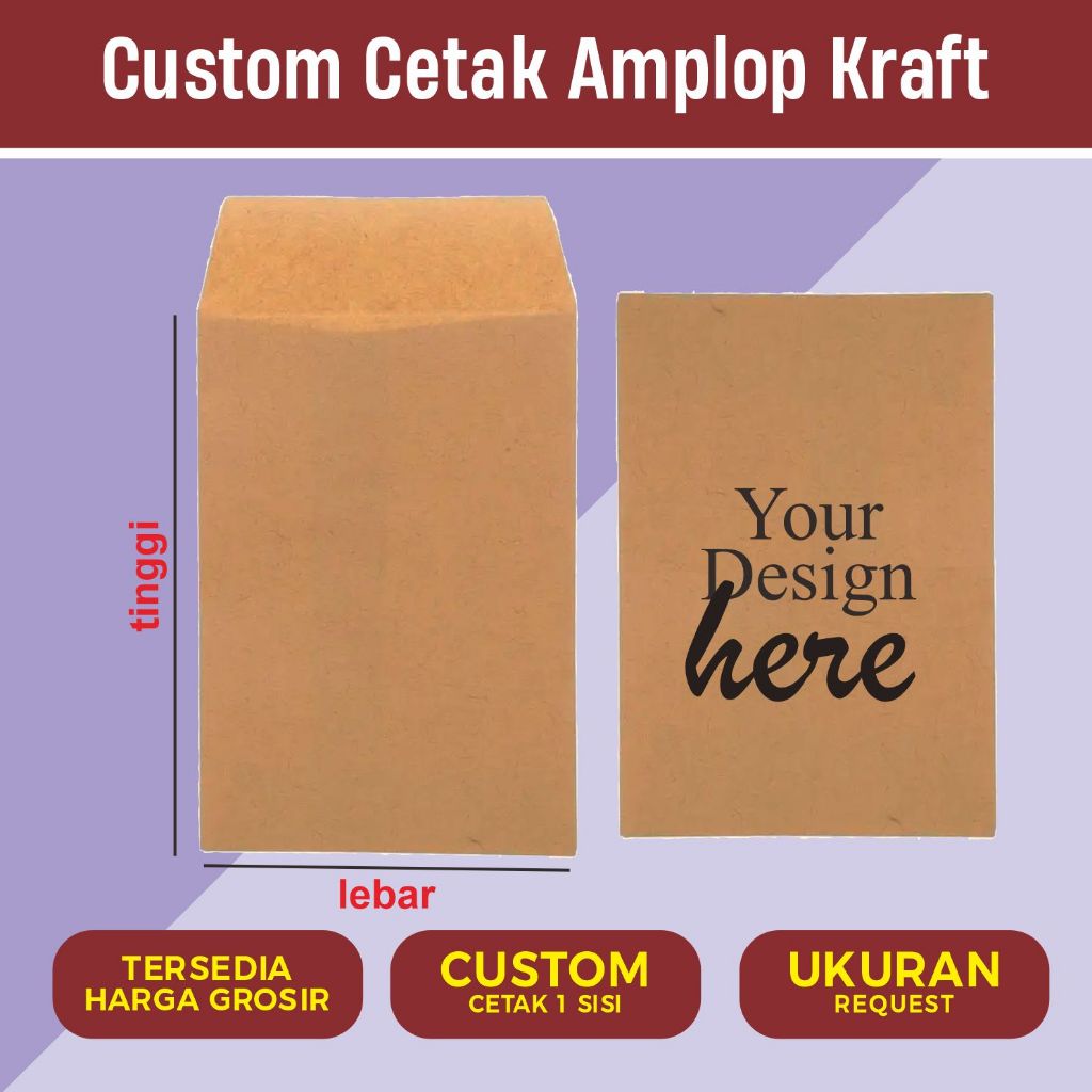 Amplop Kraft Ukuran Request | Amplop Kraft A5 16x30 16x22 cm Custom Desain | Amplop Kraft Aesthetic 