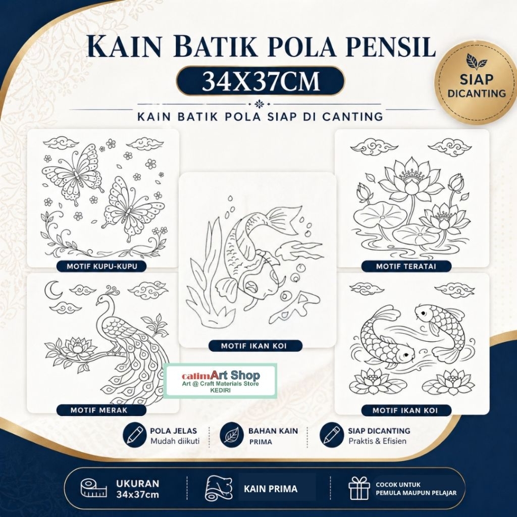 POLA BATIK KAIN UKURAN 34X37CM - PERLENGKAPAN MEMBATIK-CANTING-MALAM BATIK-REMAZOL