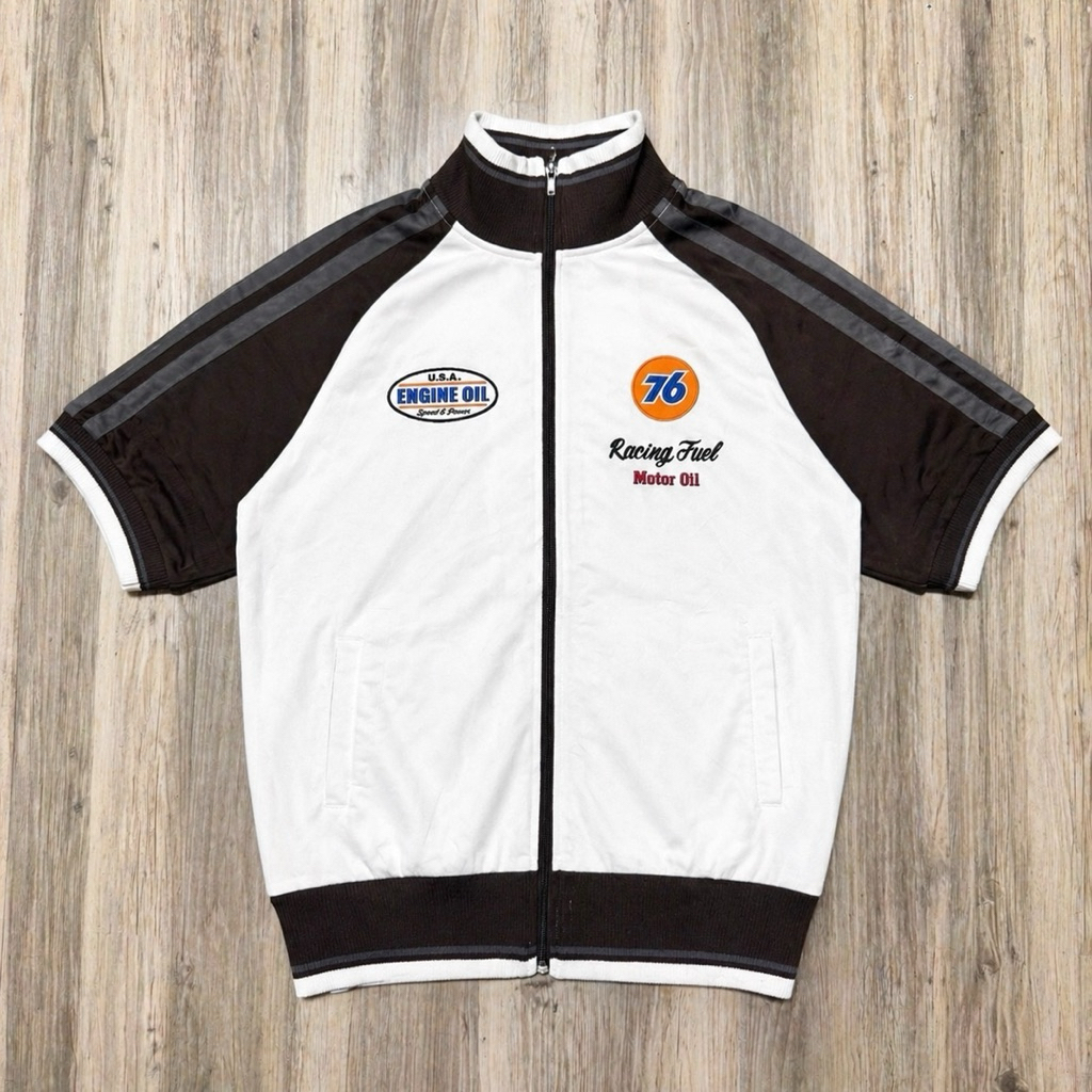 76 lubricants Tracktop zip  Short Sleeves Oil racing Motor White/brown Original