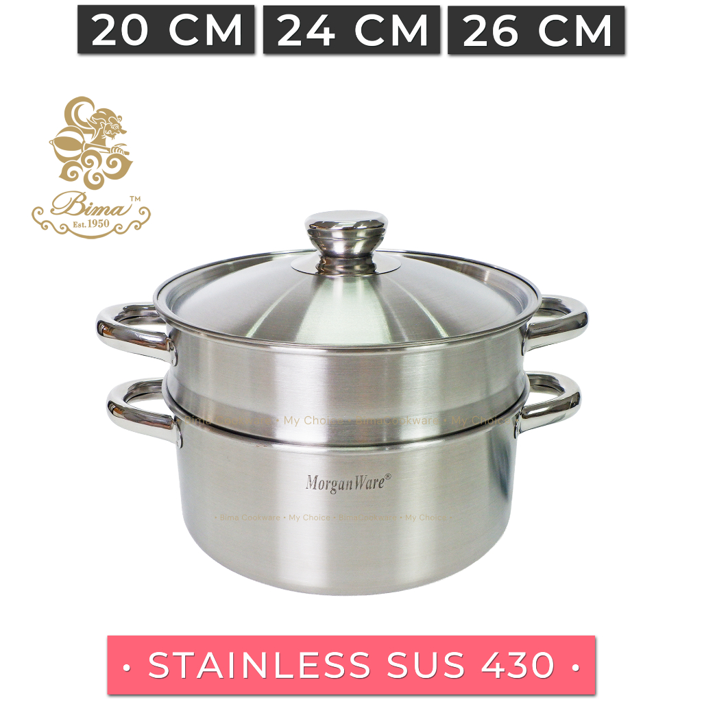 BIMA MorganWare Panci Steamer Kukusan Stainless Steel 2 Susun Serbaguna - Bisa Induksi