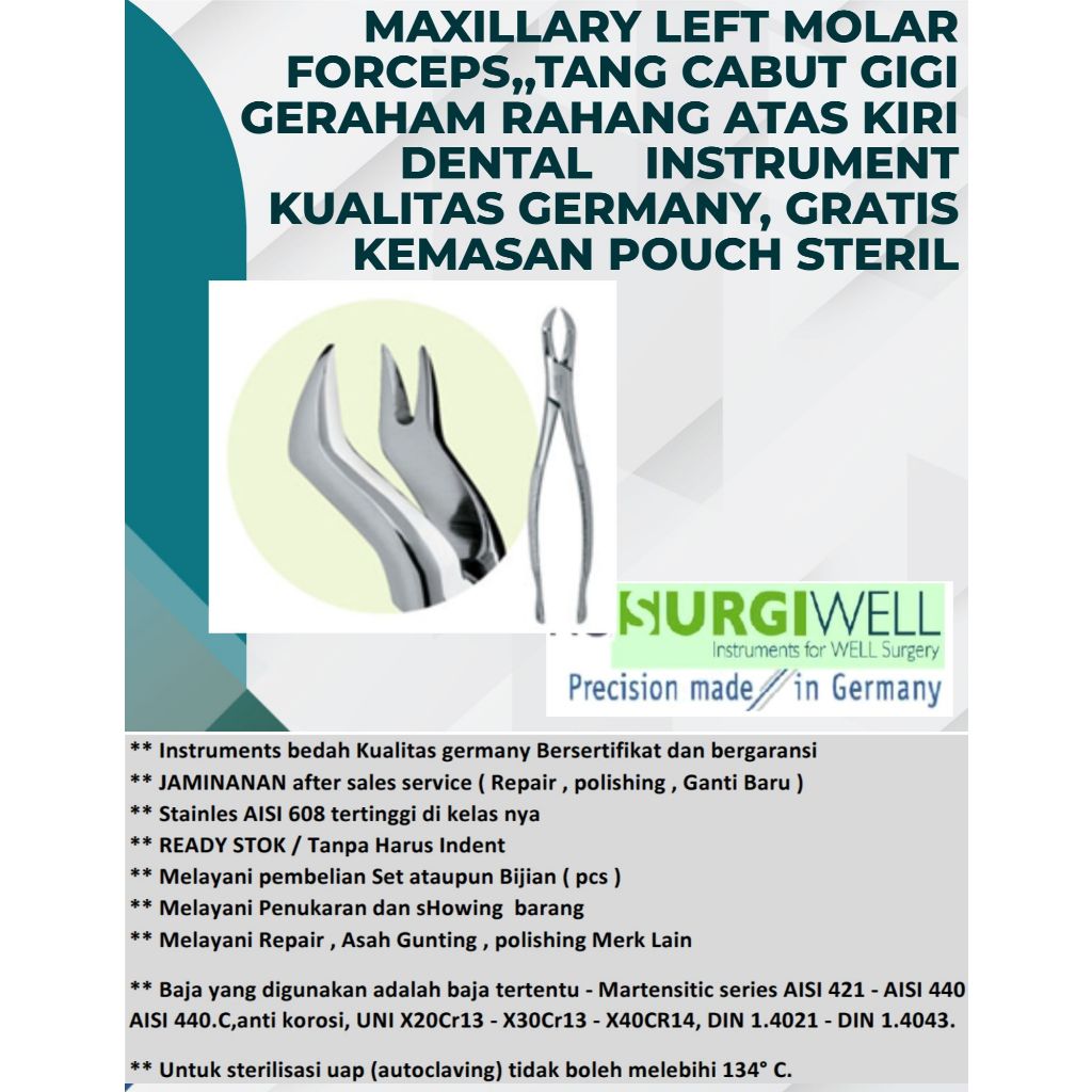 Maxillary Left Molar Forceps,,Tang cabut gigi geraham rahang atas kiri dENTAL    INSTRUMENT Kualitas