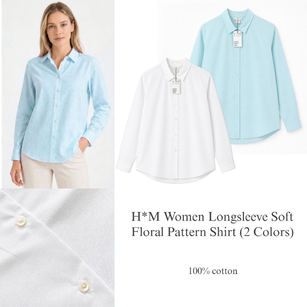 NEW ARRIVAL H*M Women Long Sleeve Soft Floral Pattern Shirt / kemeja wanita branded fulltag / kemeja