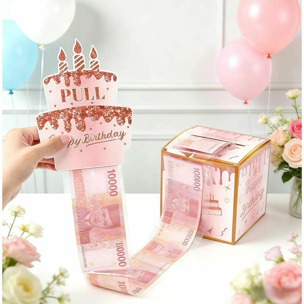 Kotak Tarik Uang Ulang Tahun “Pull Cake Money Box”