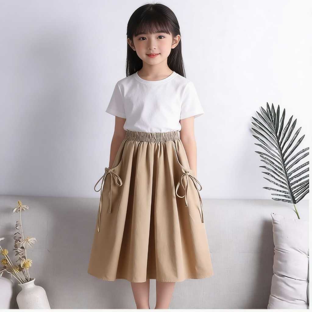 Rok Anak Danielea  Perempuan 3-12 Tahun Rok  Cringkle Mayung Panjang  Highwaist Koreaan