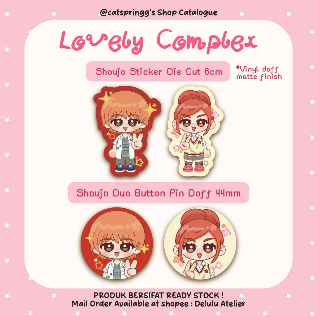 {Catspringg} Lovely Complex Otani & Risa Button Pin 44mm & Sticker 6cm