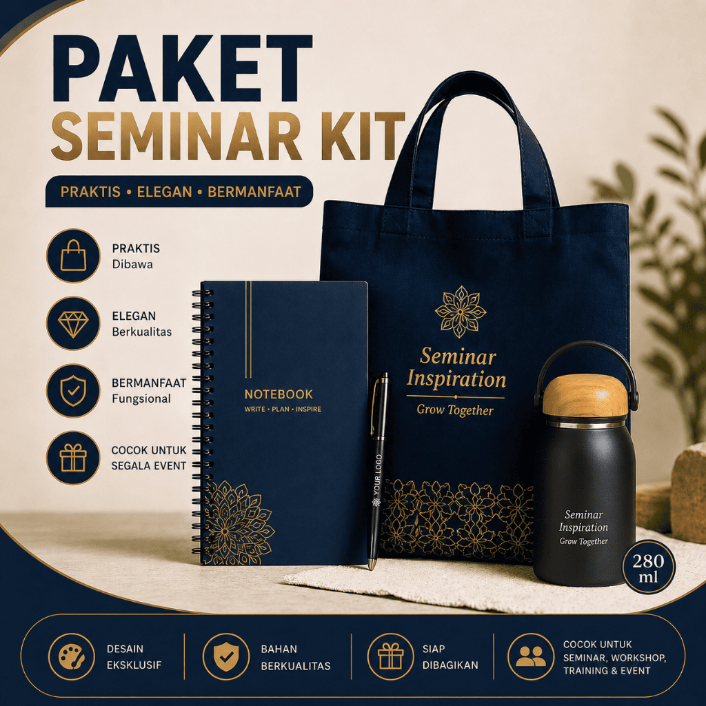 Paket Seminar Kit Custom Batik | Tas Seminar + Notebook / Mug / Pulpen Eksklusif | Souvenir Event Ka