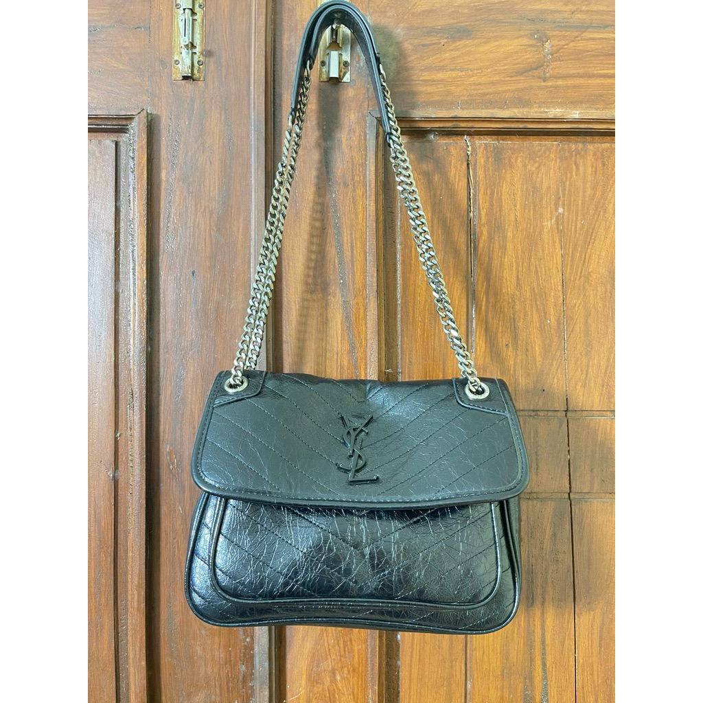 Tas Shoulder Bag Hitam Model YSL NIKI | Rantai Silver, Kondisi Sangat Mulus
