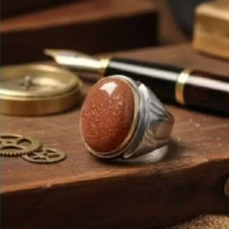 cincin batu akik pasir mas mekah dim. 14x12 mm ring monel tanam