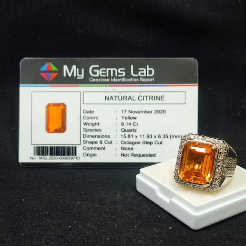BATU PERMATA YELLOW CITRINE BERSERTIFIKAT MEMO LAB SIAP PAKAI