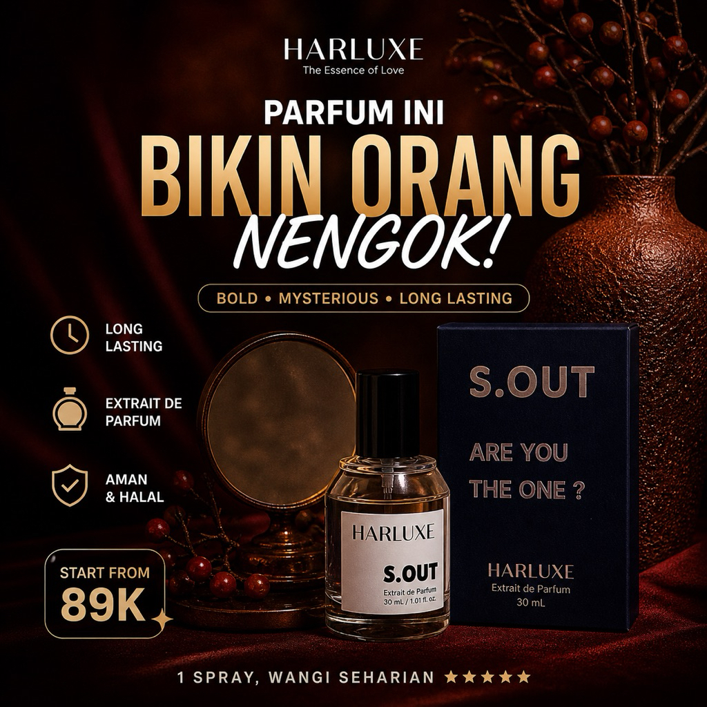 Harluxe S.OUT Extrait de Parfum 30ml – Wangi Bold Maskulin Night Elegant Strong Presence Tahan Lama