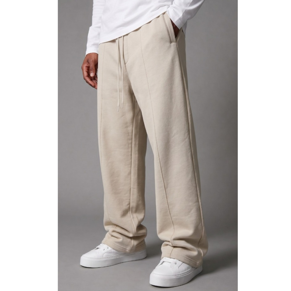 Spasmodic - Celana Sweatpants Loose Baggy Fleece Line Beige