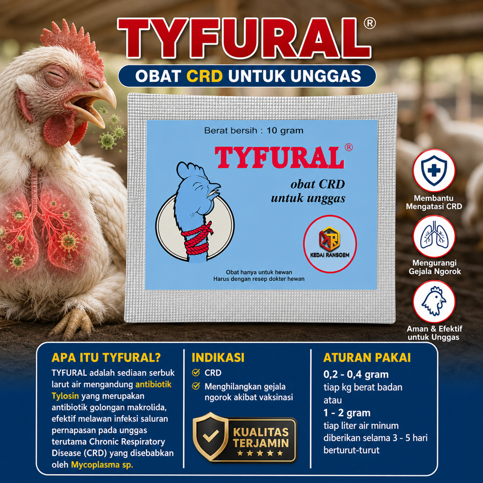 TYFURAL 10g Obat CRD Ayam & Unggas | Obat Ngorok Ayam Ampuh | Obat Pernapasan Ayam