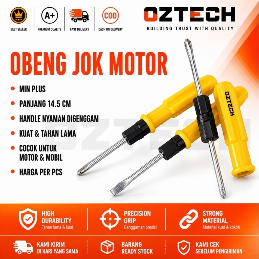 OZTECH Obeng Plus Minus Bolak Balik 14CM Obeng Jok Motor Obeng Servis Multifungsi