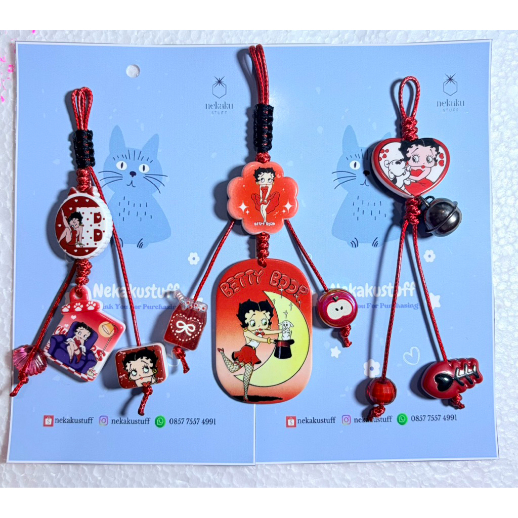 Bag Charm Betty Bob | Strap Phone Betty Bob Merah | Gantungan Akrilik