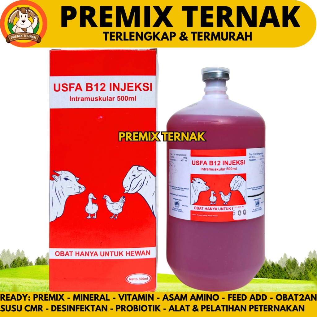Suplemen Vitamin B12 Injeksi Hewan Ternak 500ml – Dukung Pembentukan Sel Darah Merah dan Stamina Sap