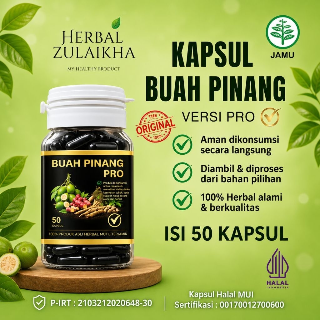 kapsul buah Pinang Pro isi 50 kapsul herbal alami 100% ekstrak buah pinang muda