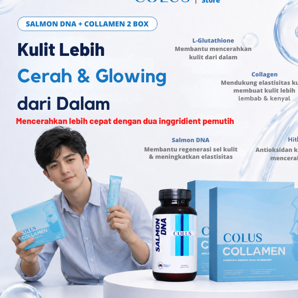 Pemutih Badan Pria Colus Men PAKET DOUBLE WHITENING [ 1 Salmon DNA + 2 Collamen ] Pemutih Wajah Pria