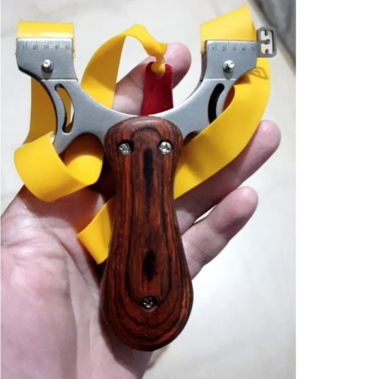Ketapel Metal Slingshot Hunting Catapult + Karet Kuat Stainless steel Motif Kayu P1125 Piaoyu
