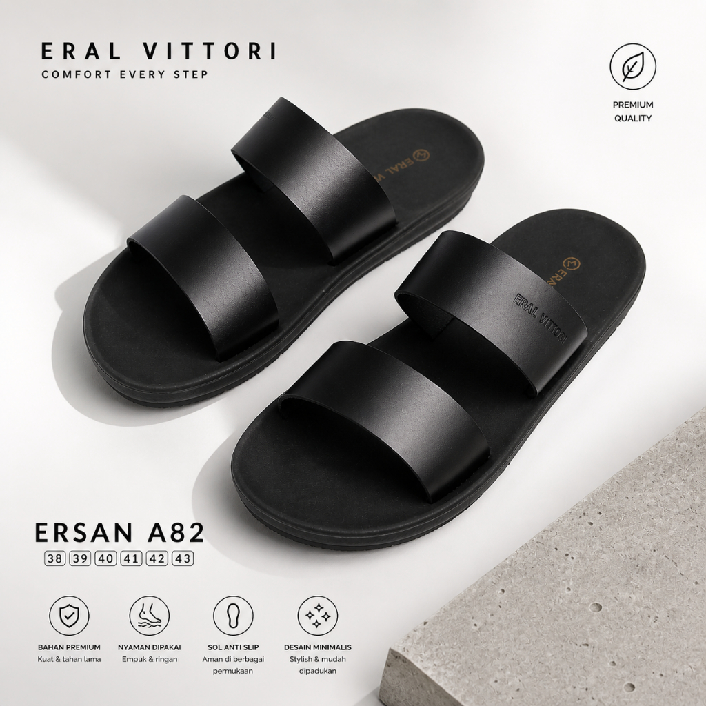 Eral Vittori -  Ersan A82 Sandal Pria Kulit Harian Santai