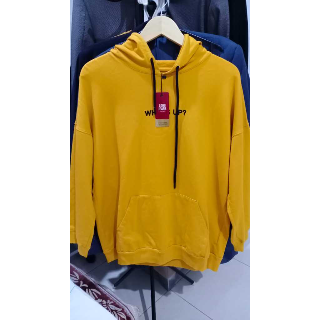LOGO JEANS - Sweater HOODIE Katun Gold Kuning Kunyit Wanita Original Size L