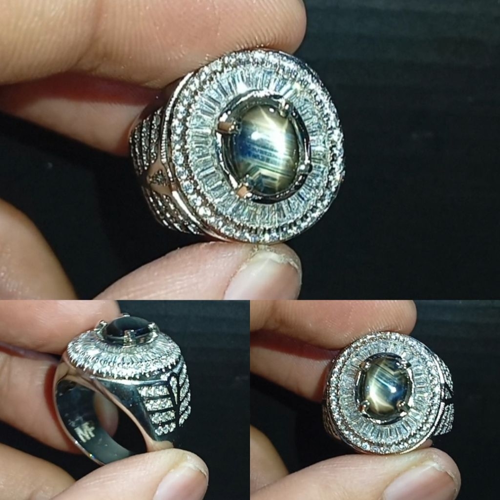 Batu Natural Black Sapphire Star 12 Ray Ring Alfaka Teper