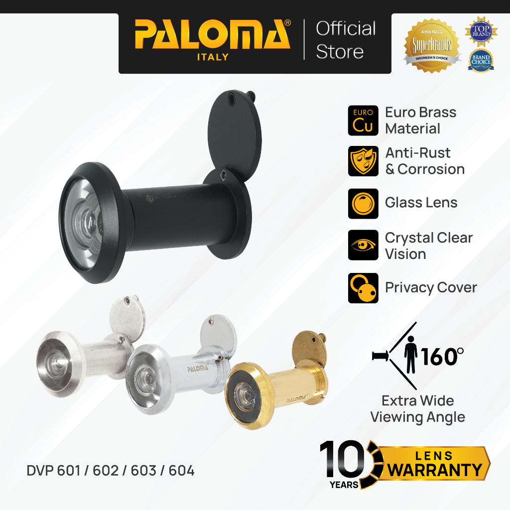 PALOMA Door Viewer Lubang Intip Pintu Kaca Lensa Intip Brass Kuningan Chrome Krom Silver Grey Abu Go