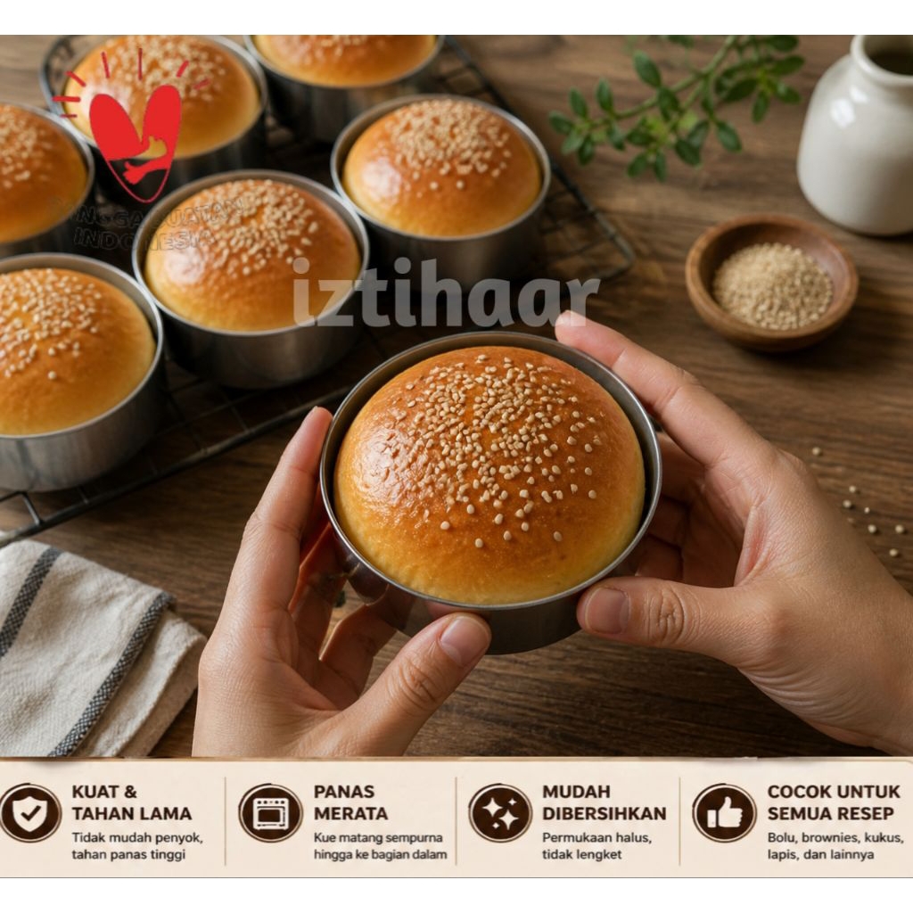 12 pcs cetakan roty bulat cetakan ring roty burger bahan 100% stainless steel cutter cromboline UK 9