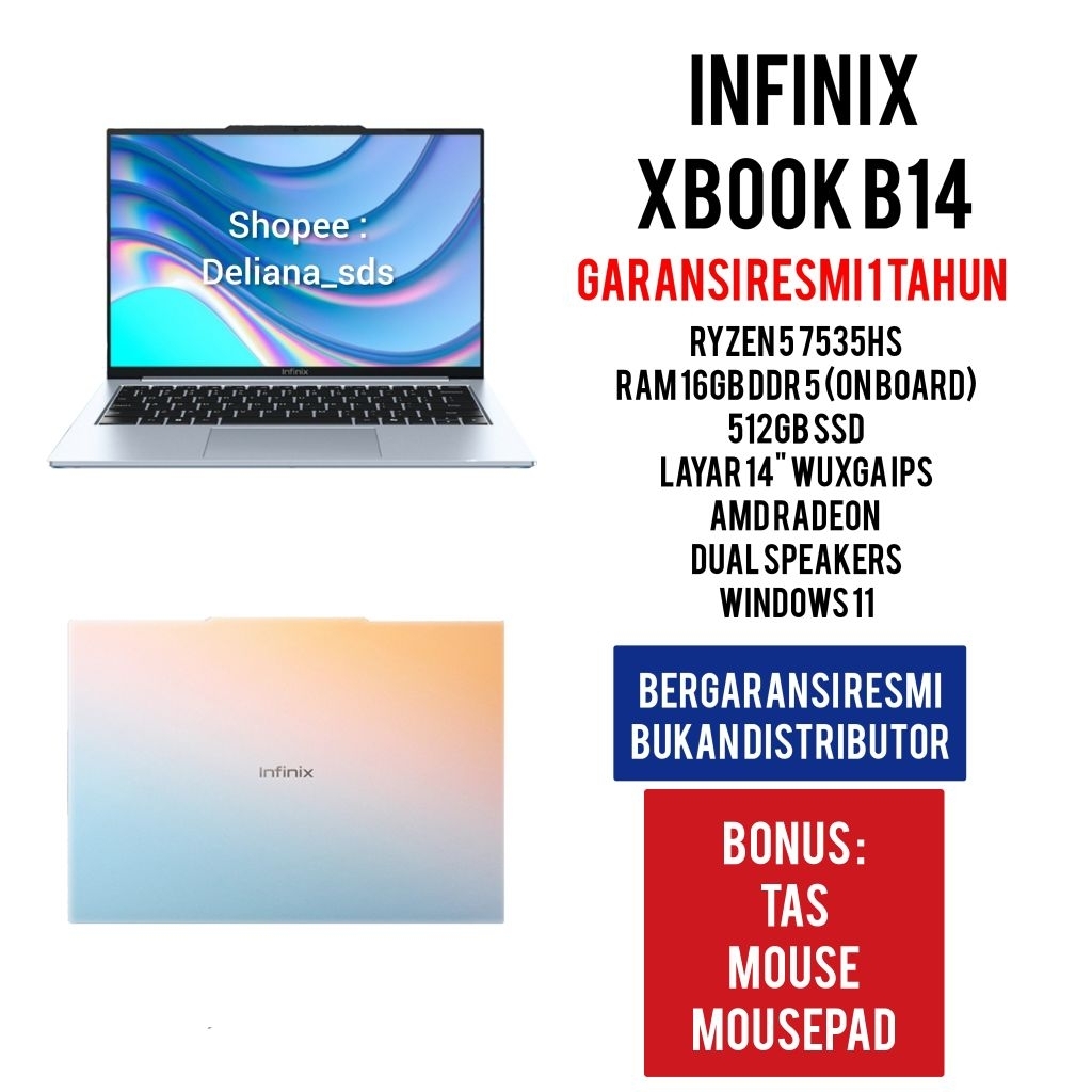 Laptop Infinix Xbook B14 Ryzen 5 7535HS 16GB/512GB 14" WUXGA IPS Garansi Resmi 1 Tahun Laptop Infini